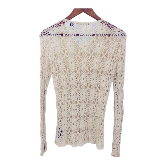 Liz CLAIBORNE Vintage Silk Off White Open Crochet Knit Cardigan Sweater Large - Picture 2 of 8